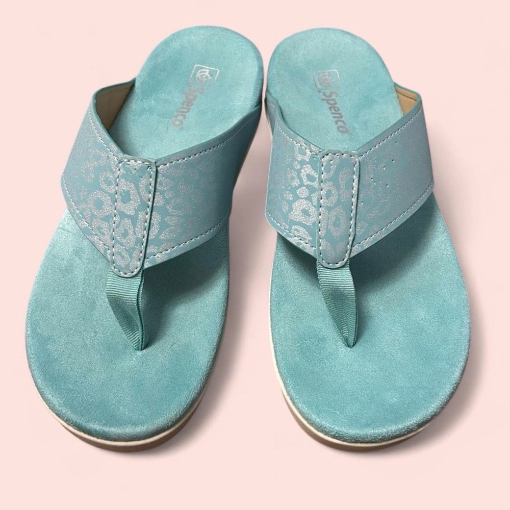 💙Women's 9.5 Blue Spenco Orthotic Newport Cheetah Sandals💙